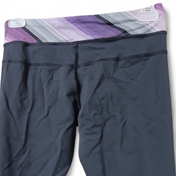 Lululemon Wet Dry Warm Black Crops Size 4 — Pink/Purple Striped Waistband - Picture 7 of 7